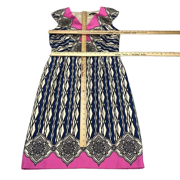 David Meister Sheath Dress Women's Size 12 Multi Geometric Cap Sleeve Back Zip - Picture 4 of 16